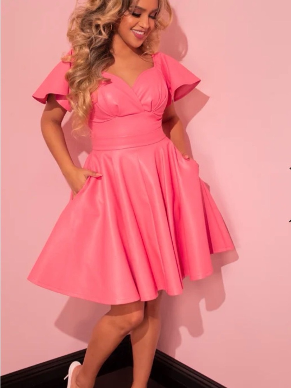 Vixen by Micheline Pitt Pink vegan leather skater Skirt